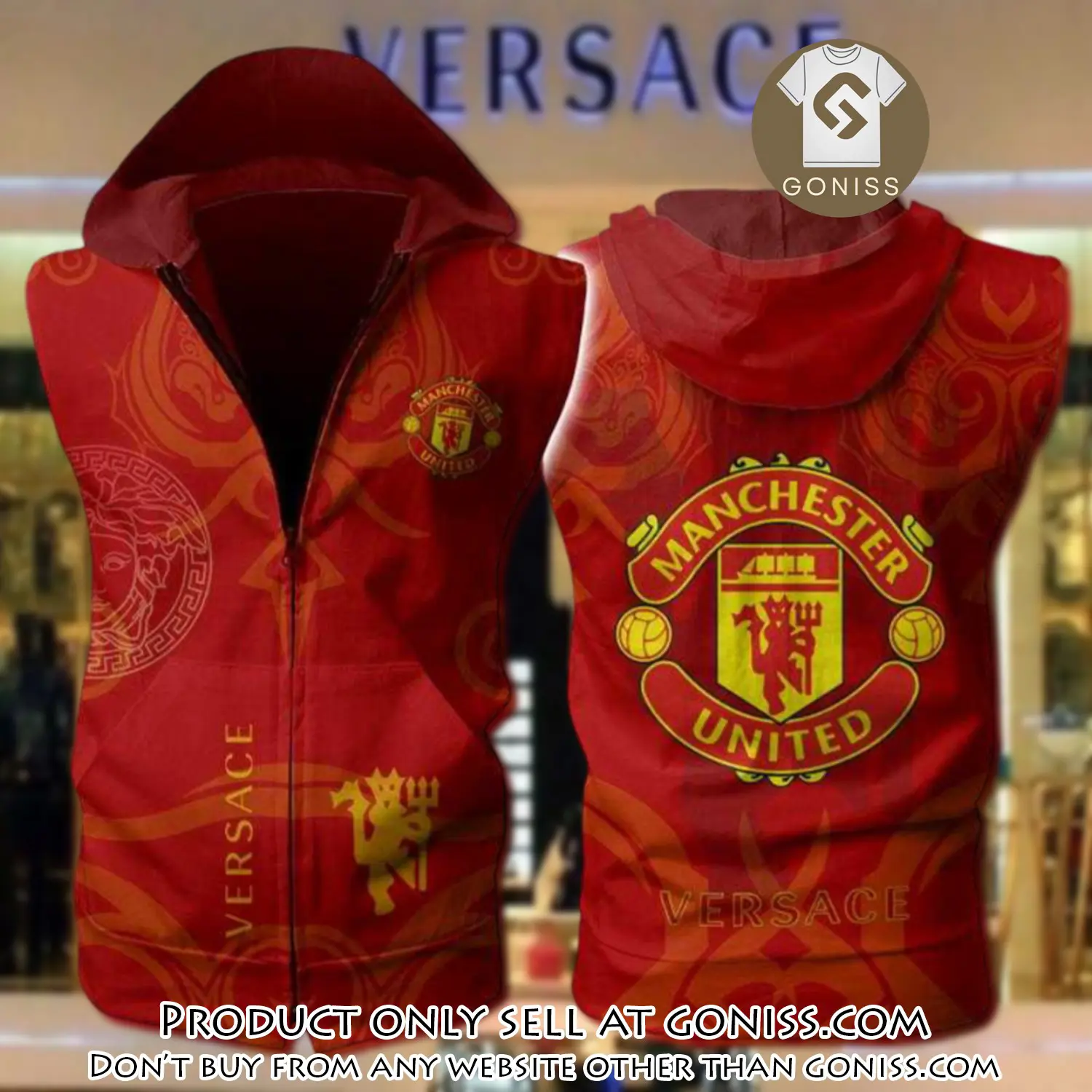 Gianni versace manchester united unisex sleeveless zip up hoodie luxury for men women szh002 gn0620012